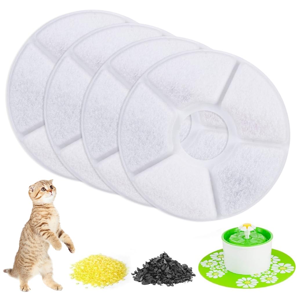 Qpets 4Pcs Cat Fountains Filter Element, Circular Non-Woven Cat Water Dispenser Filter Element Filter for Cat Fountain Filters, Activated Carbon Filter Element with Triple Filtration System Qpets 4Pcs Cat Fountains Filter Element, Circular Non-Woven Cat Water Dispenser Filter Element Filter for Cat Fountain Filters, Activated Carbon Filter Element with Triple Filtration System